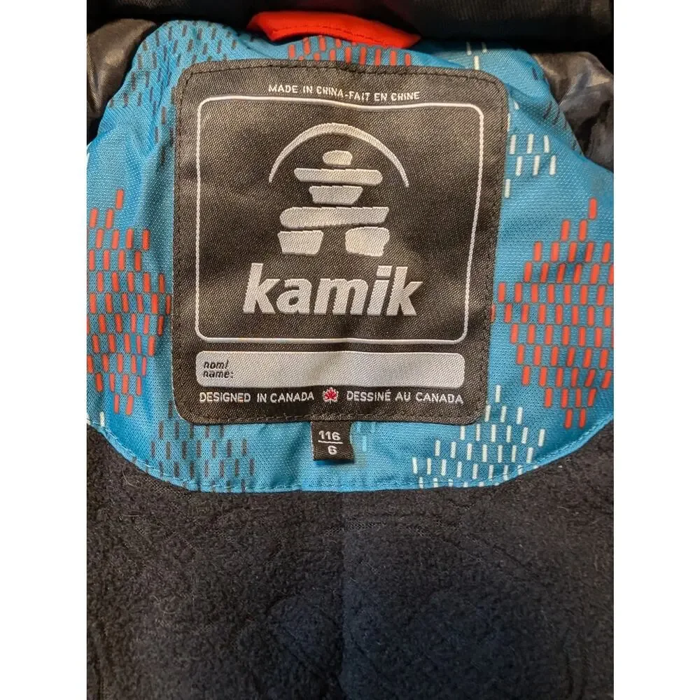 Kamik Boys Blue Geometric Hooded Ski Jacket Heavyweight Winter Coat Size 6
